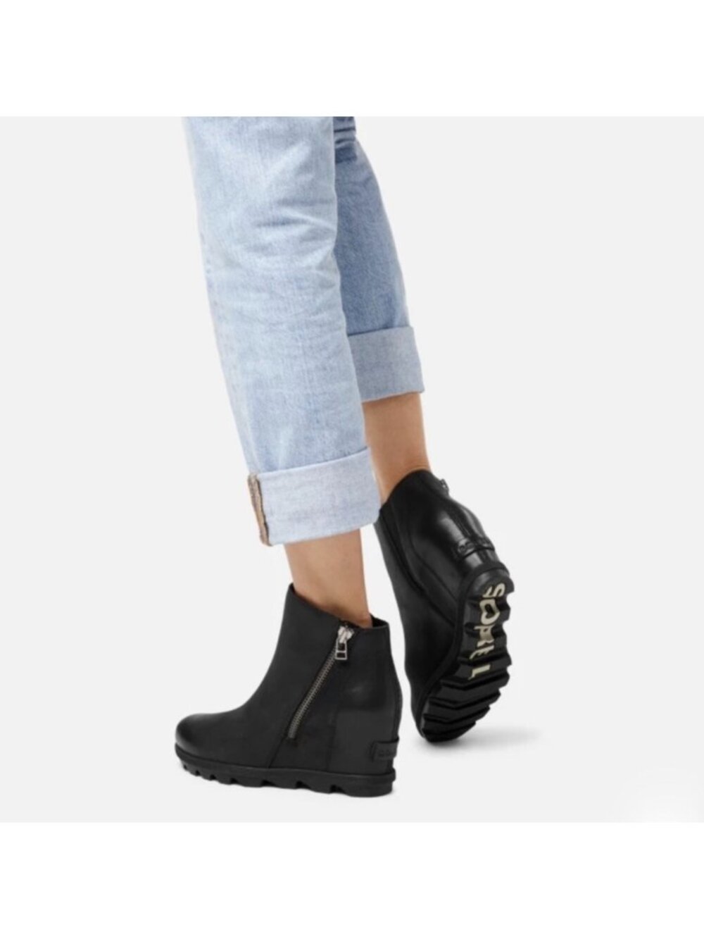 Sorel Joan of Artic Black Nubuck Unique Winter Wedge Ankle Booties